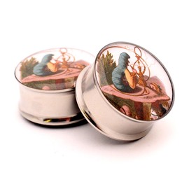 Mystic Metals Body Jewelry Alice in Wonderland Picture Plugs Style 4-7/8 Inch - 22mm - Sold As a Pair