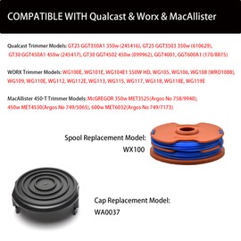 RUIITEN 16Pcs WX100 Replacement Trimmer Spool Set, 1.65mm x 8.3m Weed Eater Lines & Caps for Qualcast String Trimmer Weed Eater GT25 GGT350A1 GT30 GGT450A1 and WG100E WG104E1 (14 Spools + 2 Caps)