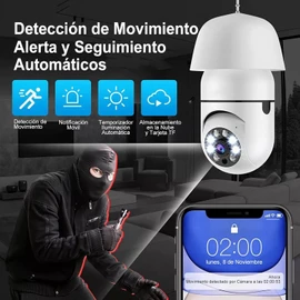 5GHz/2.4GHz Foco con Cámara de Seguridad UHD 3MP, Cámara de Seguridad Inalámbrica WiFi, Cámara WiFi 3MP de 360° con Visión Nocturna Audio Bidireccional Detección de Movimiento Alarma.