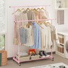 Calmootey Double Rod Clothing Garment Rack,Rolling Hanging Clothes Rack,Portable Clothes
