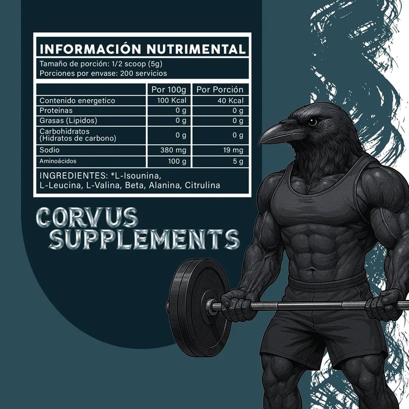 Aminoácidos 1kg Corvus Suplemento Alimenticio Polvo 200serv