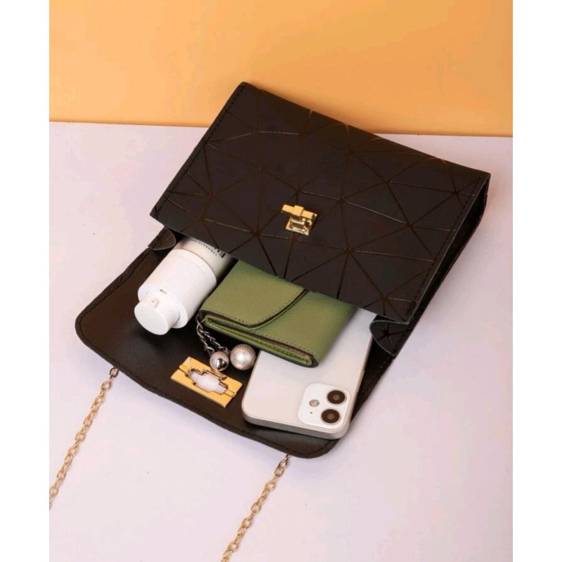 Hesstian Mini Twist Lock Geometric Pattern Flap Square Bag.