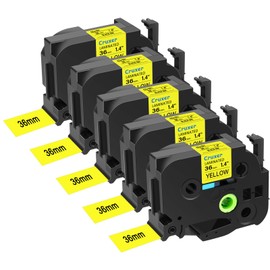 Cruxer 5 Pack Replacement for P-Touch TZe-661 TZ661 TZe661 36mm 1.4" Black Text on Yellow Laminated Tape Compatible with ptouch PT-9500PC 9600 9700PC D800W E800W P900 P900W P950NW Label Maker