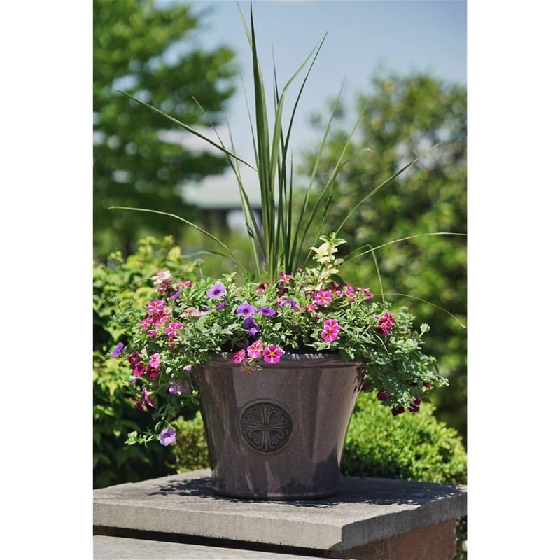 Garden Elements Round Plastic Logo Modern Planter, Light Brown, Large