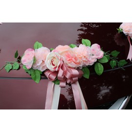 Premium Car Decoration Wedding Bonnet, Car Jewellery Bride Couple Rose Flowers Decoration, Car Wedding Decoration Garland, Pink Rose Decoration, Wedding Car Decoration Set with Extra Strong Suction
