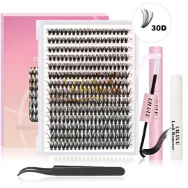 UILULU DIY  Extension Kit Individual  Cluster D Curl Eyelash Set (0.07D-9-16MM Kit) - Specification: 30D+Remover+Bond&Seal+Tweezers