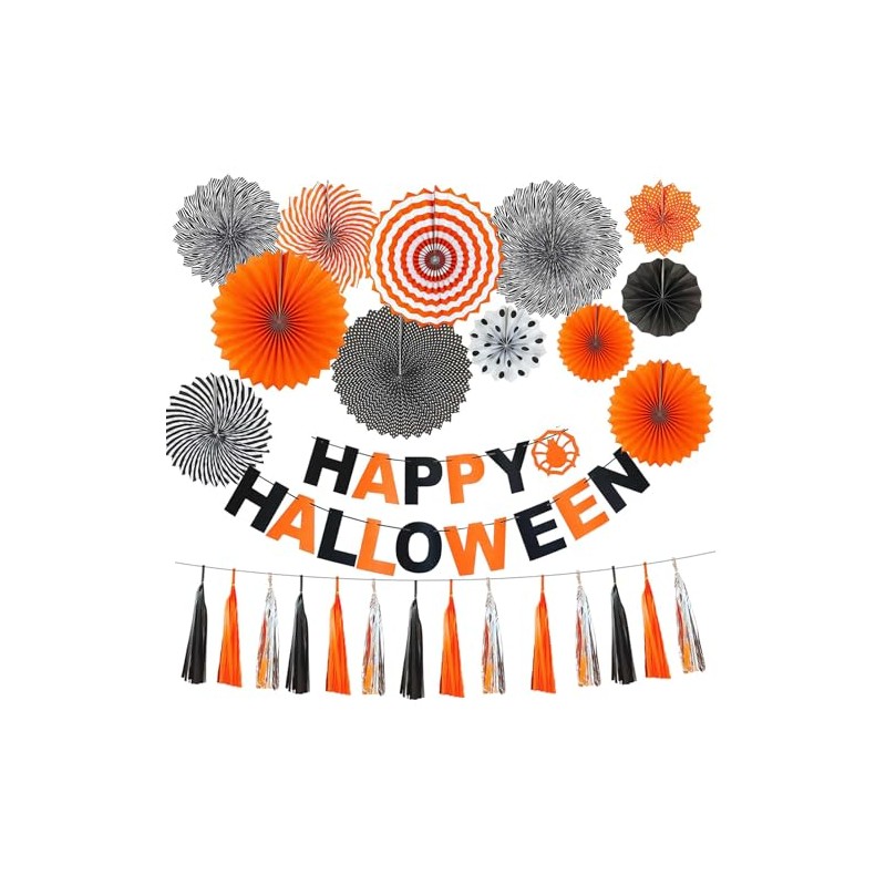 ペーパーファン 紙扇フラワー ハロウイン飾りラウンド ファン装飾キット オレンジ ブラック 12個セット 誕生日 結婚式 卒業式