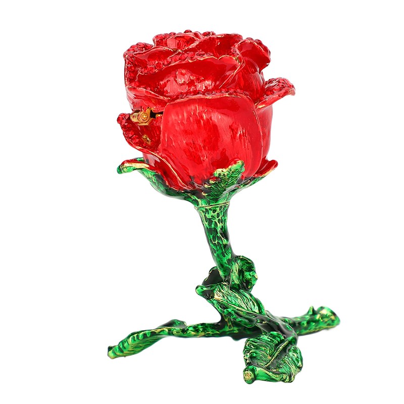 Jewelry Box Rose Shaped Rhinestone Delicate Retro Ring Earring Storage