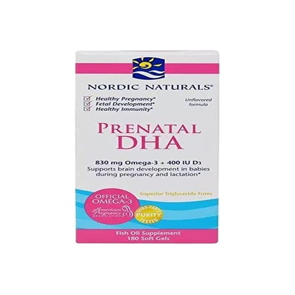 Nordic Naturals Prenatal DHA, Unflavored - 830 mg Omega-3 + 400 IU Vitamin D3-180 Soft Gels - Supports Brain Development in Babies During Pregnancy & Lactation - Non-GMO - 90 Servings
