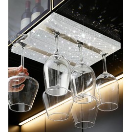 Yivaiks 2pack Bling Wine Glass Holder and Stemware Rack Hanger for Under-Cabinet,Counter Use in Bars, Kitchens, and Restaurants，Punch-free Under Cabinet Stemware Glasses Storage Hanger, (white)