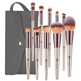 HEYMKGO- Juego de brochas de maquillaje profesional: contiene 10 brochas y una bolsa de almacenamiento para sombras de ojos, delineador, corrector, rubor, base, polvos, iluminador y cejas. Ideal para