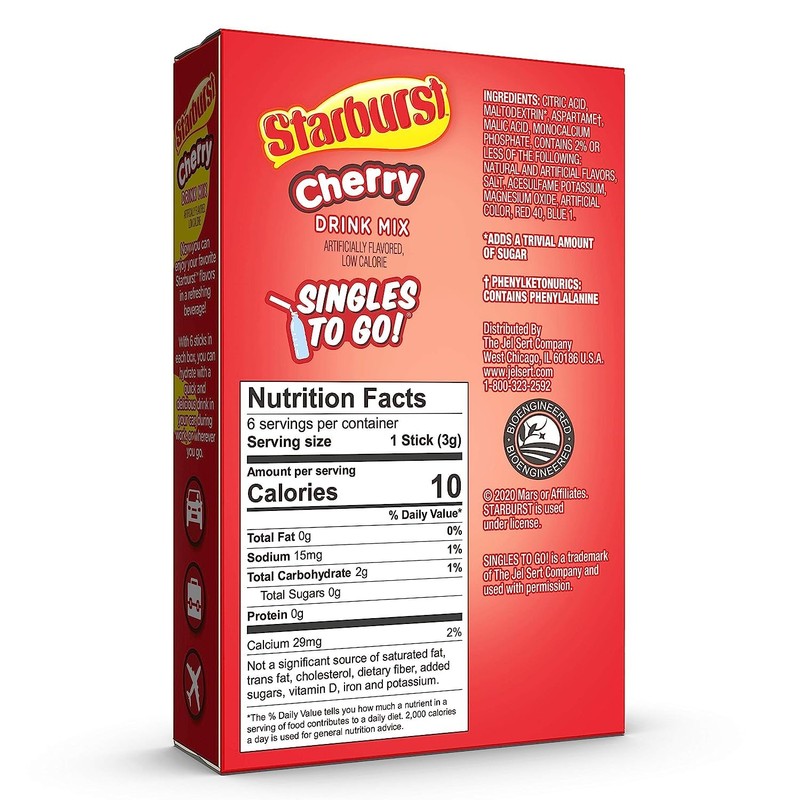 Starburst Cherry Singles To Go Drink Mix, 0.59 OZ, 6