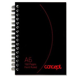 Premier Stationery Concept A6 160pg Wiro Notebook., Black, 24107