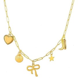 Western Cowboy Boots Necklace for Women Cowgirl Boot Necklace 14K Gold Plated Cowboy Hat Pendant Necklace Western Style Jewelry Gifts (Gold 2)