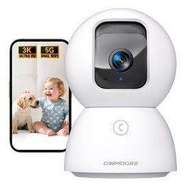 CINMOORE 3K Pet/Dog/Cat Camera with Phone App, No-Subscription Local Person/Pet/Face Detection, 5G Security Camera Indoor, PTZ WiFi Cameras for Home Security, 0-Glow Night Vision, Full Duplex Audio