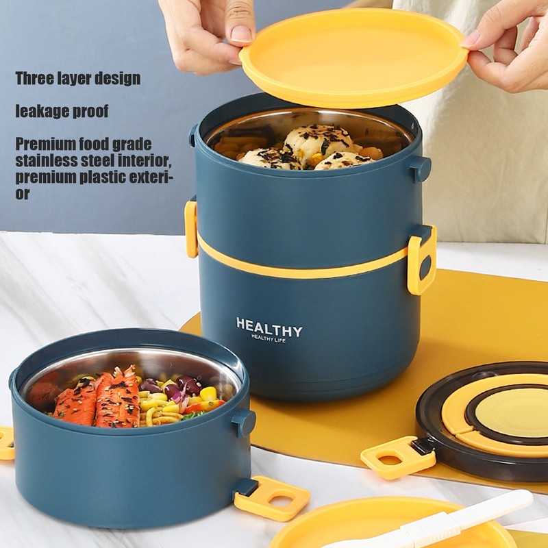 Thermal Lunch Box 2200ml Three Layer Detachable Compartment Design Portable