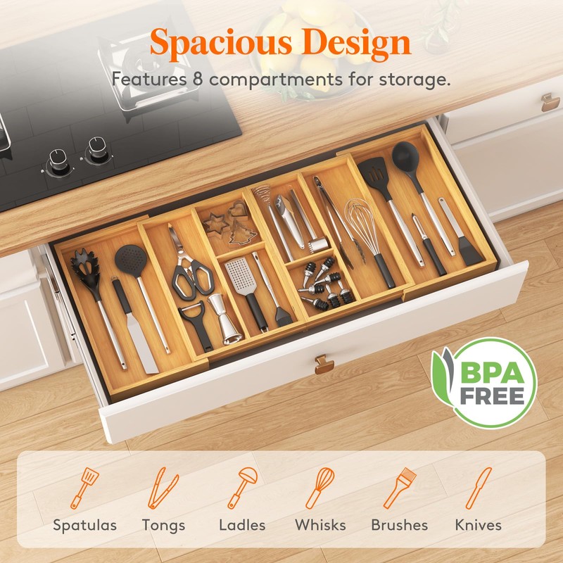Lifewit Expandable Utensil Organizer for Kitchen Drawer, Adjustable Cooking Silverware