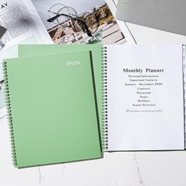 2026 Monthly Planner - JAN. 2026 - DEC. 2026, 2026 Planner with Tabs, 8.5" x 11", Monthly Planner/Calendar 2026 with Pocket, Thick Paper, Twin-Wire Binding - Gray Bean Green