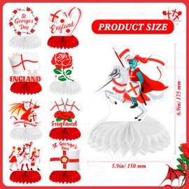 DPKOW St Georges Day Decorations, 9pcs St. George's Day Party Honeycomb Centrepiece St Georges Flag Tudor Rose, St. George's Day Party Table Decorations England Party Supplies