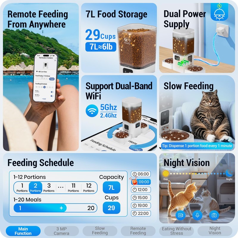 Frienhund 7L Large Automatic Cat Feeder with Two HD Camera