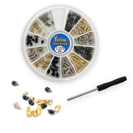 120 Pcs Nickel Plated Tip Screws Pointed Cross Slot Leather Accessories 3 Colors 4 Sizes Belt Screws Include M2x3，M2.5x4，M2.5x6，M3x5 with 2mm Screwdriver for Belt Buckle Wallet Handbag Purse