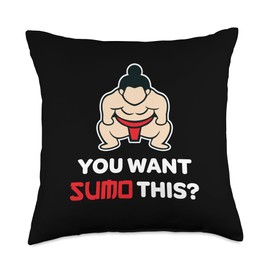 You Want Sumo This? Funny Kawaii Sumo Wrestler Big Guy Throw Pillow
