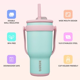 BJPKPK 30 OZ Insulated Travel Tumbler with Handle and Straw, Stainless Steel Water Bottle, Double Wall Vacuum Insulated Mug, for Work, Car, Travel, Guava