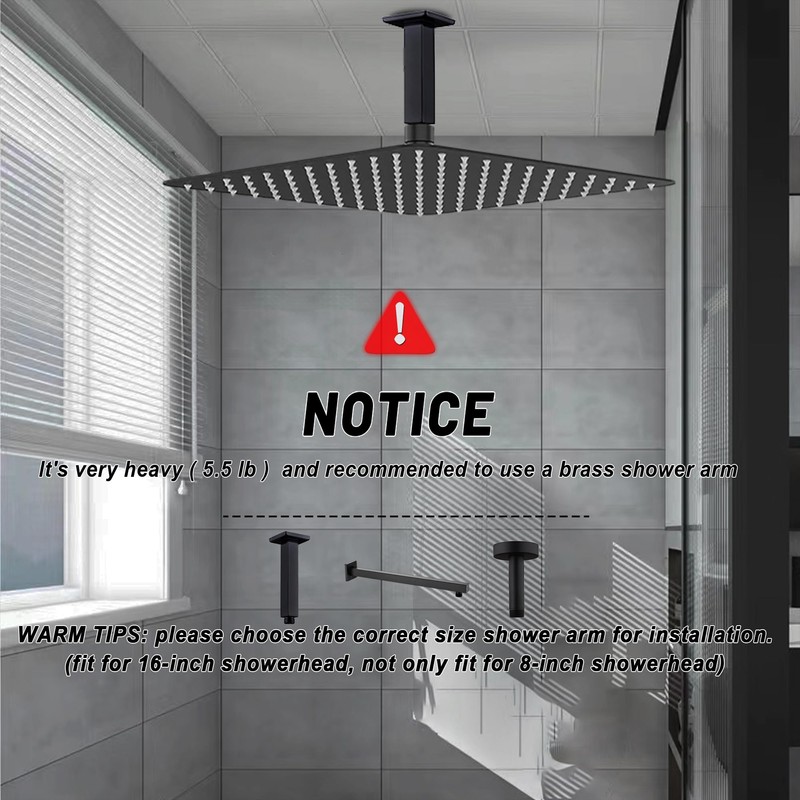 jeriussg Black 16 Inch Ultra Thin Rain Shower Head, Large