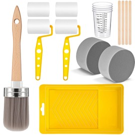 LemonRoad 18 Pieces Paint Brush and Roller Set, Painting Supplies for Cabinet Furniture, with Sponge, Tray Liner, Cup and Mixing Stick, Tools to Finish All in One Paint(2 Inch,Essential Sponge Set)