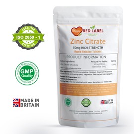 Zinc Citrate 50mg 120 Tablets (4 Months Supply) High Strength Supplement Immune Function, Fertility & Healthy Bones, Vision, Hair, Nails and Skin for Men & Women Vegan Made in The UK