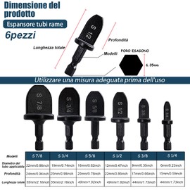 DODIYDO Copper Pipe Expander, 6 Pieces Expander for Copper Pipes, Expander Tips for Copper Pipe in Air Conditioning, Extension for Soft Copper Pipes (LBK-6pcs)