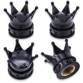 MEAJOO 4PCS Crown Tire Valve Stem Caps, with O Rubber Ring, Tire Air Valve Cap Plastic with Brass Core, Universal Cars, SUV, Trucks, Bikes, Motorcycles, Bicycles (Black)