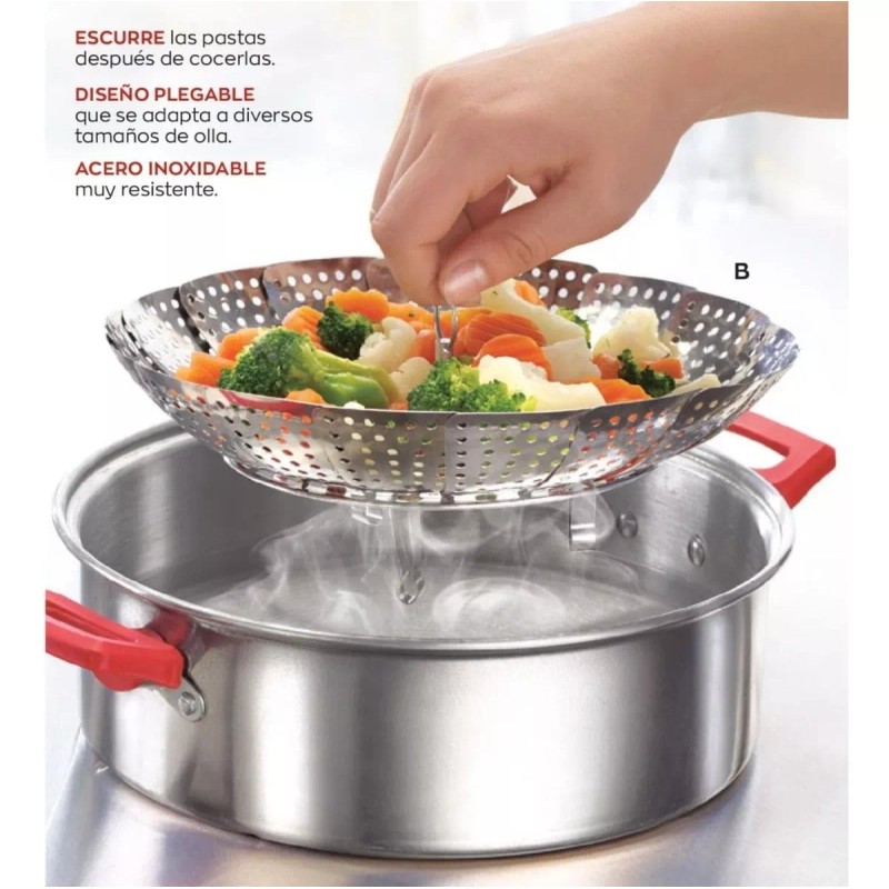 fashion and home Vaporera Acero Inoxidable Ajustable Cesta Para Verduras
