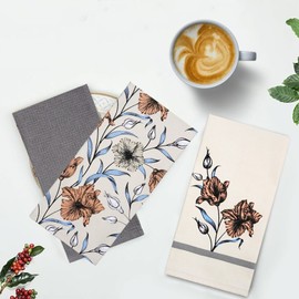 SiXsigma Sports Cotton Tea Towels, Pack of 3, Decorative Botanic Garden Design, 100% Cotton, Premium Quality Botanic Garden Kitchen Cooking Dish Linen Cooking BBQ