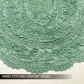 Chardin home Sage Green Crochet Bathrug, 100% Cotton Oval bathmat with artisanally Handcrafted Crochet Border, 24x40 Inch, Large Rug, Perfect for Master bathrooms, bathtubs, Bedside, Nursery.