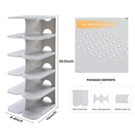 TXALWIQ 6-Tier Thickening Cubby Shoe Rack, Free Combination Shoe Organizer for Closet, Free Standing Shoe Tower, Stackable Space-Saving Adjustable Shoe Storage Shelf, Grey