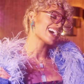 WCRAZYE 80s Retro Neon Earrings Lightning Bolt Dangle Earrings for Women Punk 80s 90s Neon Thunder Flash Lightning Drop Earring 80's Retro Costume Accessory (Silver Pink)