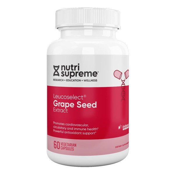 Nutri Supreme Grapeseed Extract Leucoselect, Polyphenols for Super Antioxidant Support, Cardiovascular Health, Kosher Certified 60 Capsules