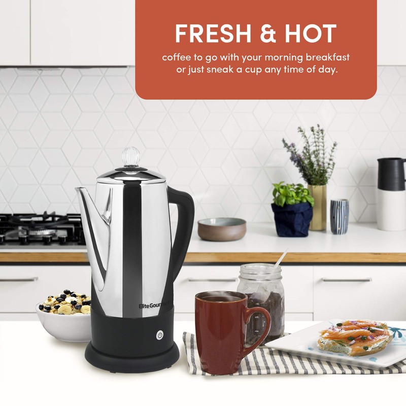 Elite Gourmet EC812 Electric 12-Cup Coffee Percolator with Keep Warm,