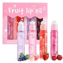 Lip Oil, 4PCS Brillo de Labios con Sabor a Frutas | Aceite para Labios Hidratación Duradera Transparente, Lip Glow Oil Enrollable, para Labios Más Sua