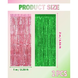 2 Pack Pink and Green Glitter Foil Curtain Backdrop Streamers, 3.28 x 6.56 ft Witch Princess Tinsel Fringe Curtain Photo Booth Prop Party Decorations