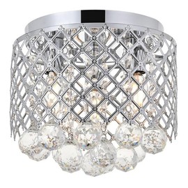 Living District Tully 3-Light Mid-Century Metal Flush Mount in Chrome and Clear