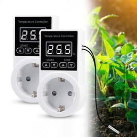 Pack of 2 Thermostat Sockets, Temperature Controller, Digital Temperature Controller with Sensor, Waterproof Temperature Switch, Smart Thermostat Heating for Greenhouse, Glass Container, Greenhouse,