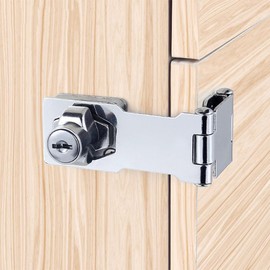 Small Hasp and Staple 90 Degrees Metal Lock Hasp Keyed Locking Hasp and Staple with Padlock Shed Lock Door Bolt Latch Buckle Safety Door Clasp Knob Shed Locks for Cabinets Cupboard Drawer Gate 3 Inch