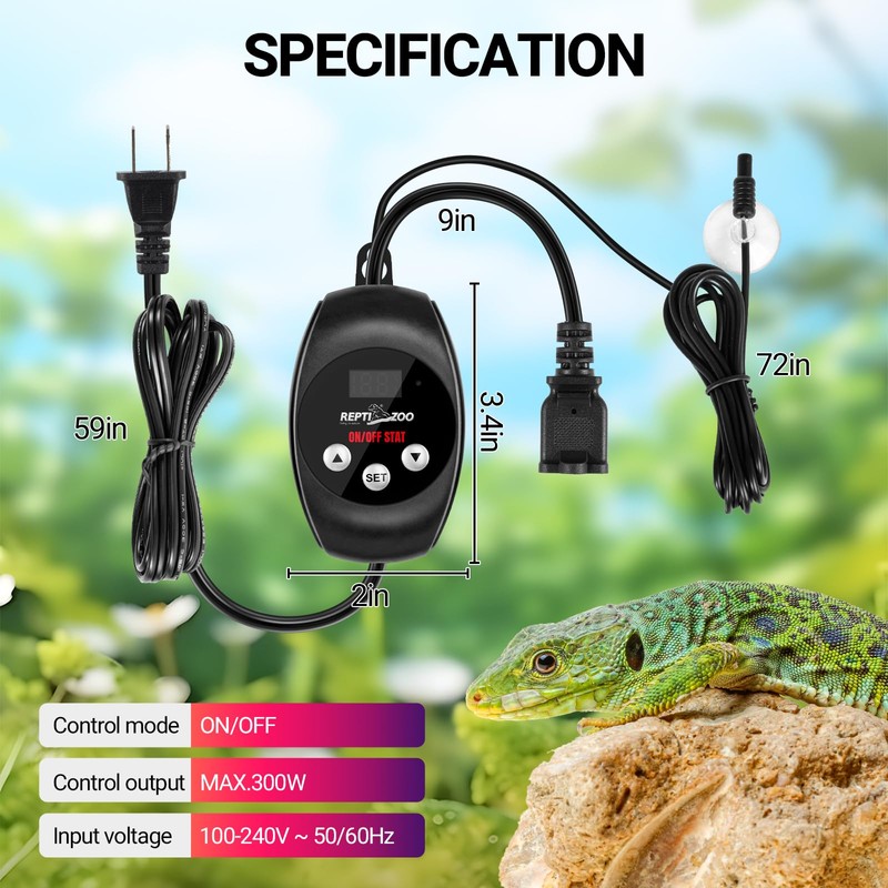 REPTI ZOO Reptile Thermostat Wide Range Temperature Controller Reptile Heat