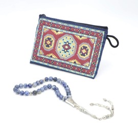 ALBATROSART -Gentle Men Collection- Prayer Beads-Worry Beads-Tesbih-Tasbih-Tasbeeh-Misbaha-Masbaha-Subha-Sebha-Rosary (Blue Spot Stone -8 mm-33 Beads-)