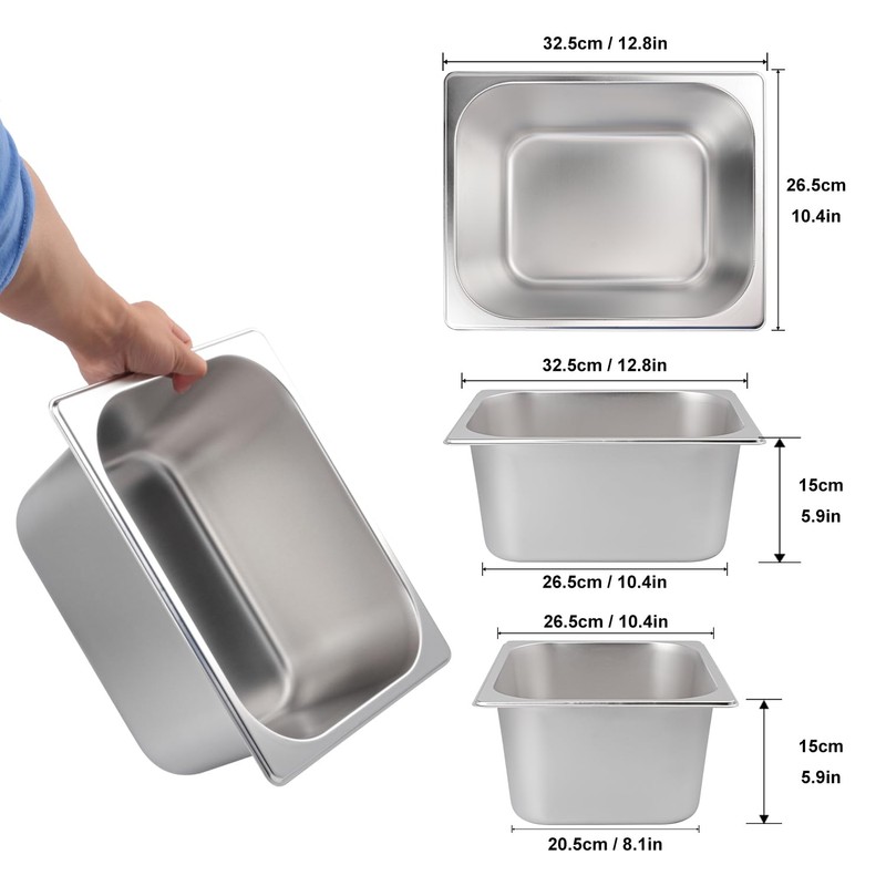 Biugaaufai 5 Pack 1/2 Size Stainless Steel Steam Pan, 6