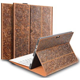 Gexmil Leather Case for Surface 13 Inch,X 2020/2019 Genuine Leather Cover with Pencil Holder,Shockproof Smart Folio Cover,Protective Case Anti Fingerprint/Slip,Flower Brown