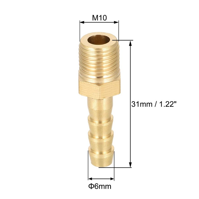 sourcing map Brass Metric Male to Barb Hose Connector 6mm