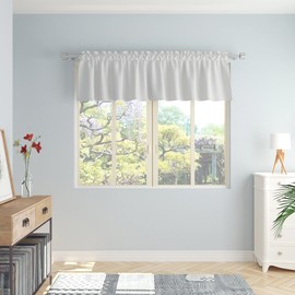 Greyish White Valance Curtain 18 inches Valence Living Room Darkening Kitchen Short Small Mini Curtain Toppers Bedroom Triple Weave Window Curtain 1 Panel Rod Pocket